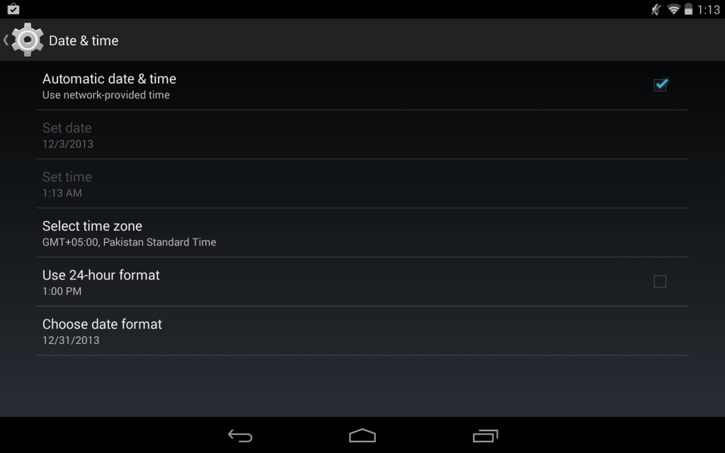 Date and Time Settings Android