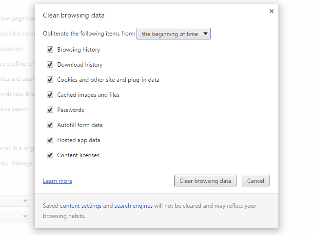 Google Chrome Clear Browsing Data