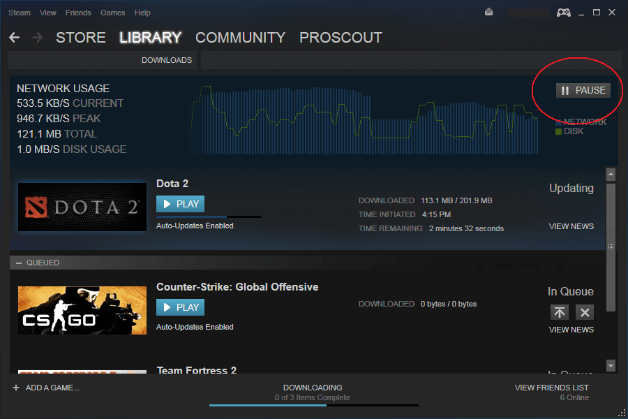 Pause Download in Steam