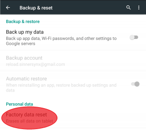 Factory Data Reset on Android Factory data reset