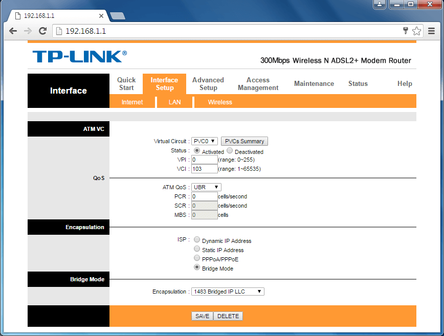 Bridge Mode Encapsulation TP Link