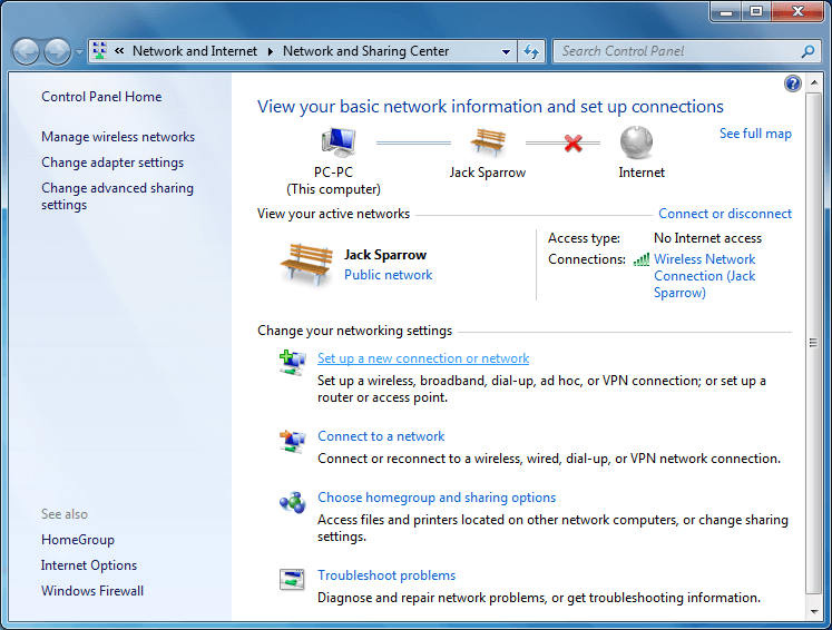 Set up new connection Windows
