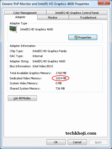 dedicated video memory Intel HD Graphics