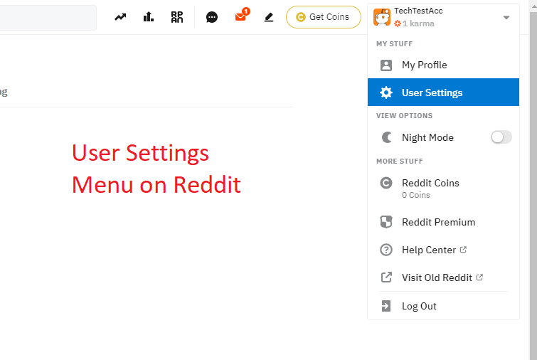 User Settings on Reddit