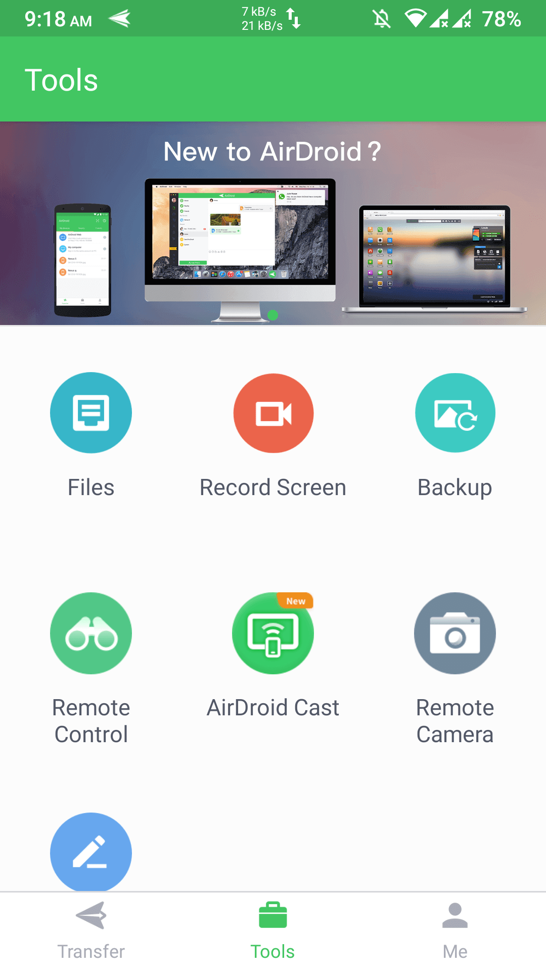 Airdroid App on Android for WiFi File Transfer