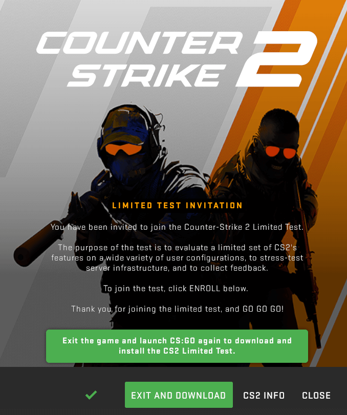CS2 Limited Test Invitation inside CSGO