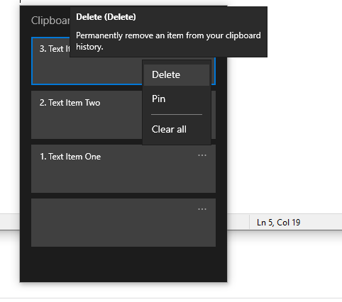 Deleting and pinning items in Windows clipboard