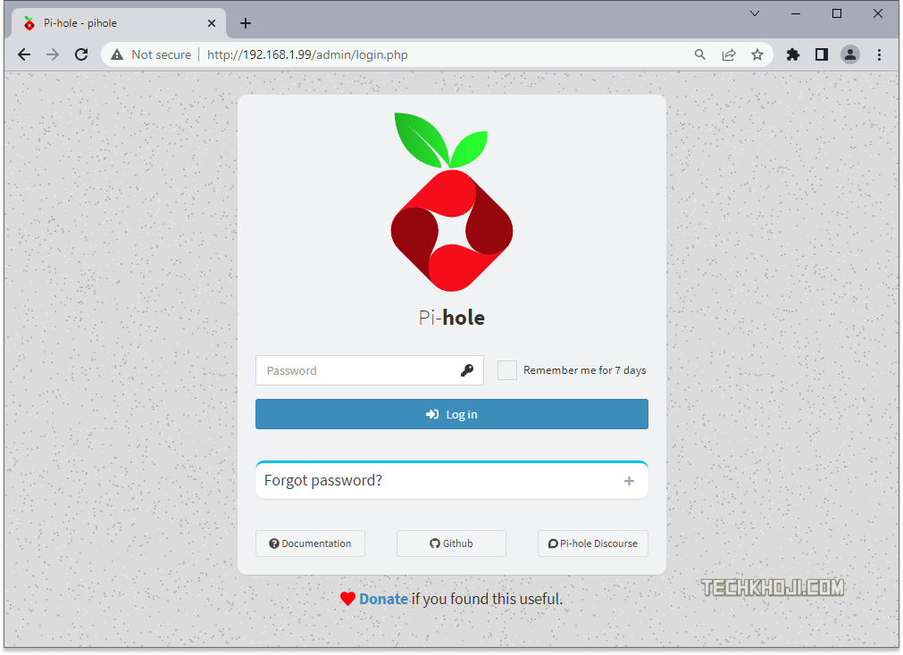 Pihole Web Interface Login page