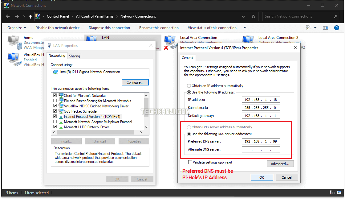 PiHole DNS Settings Windows 11/10