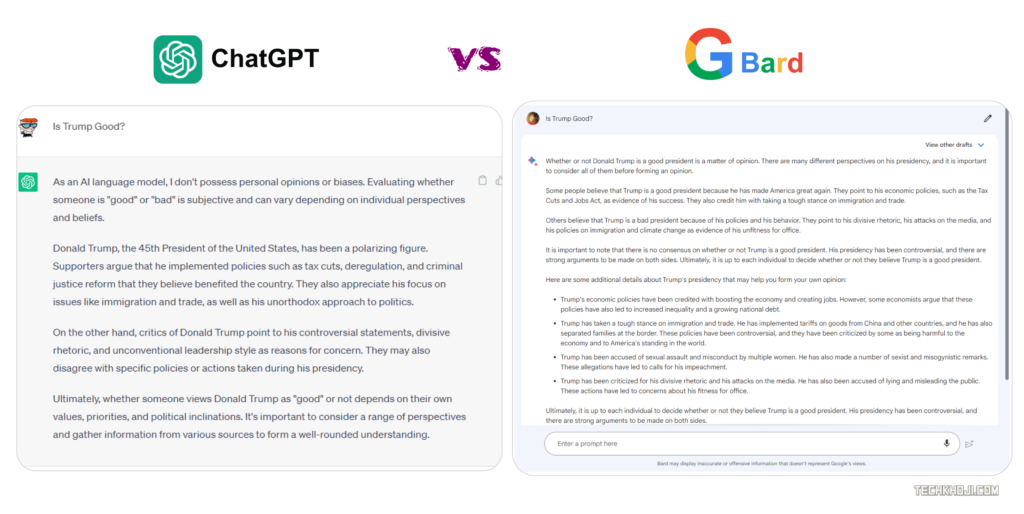 Chatgpt Free version vs Google Bard Experimental AI